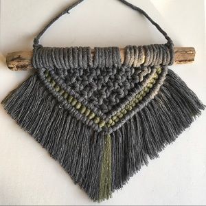 Handmade Macrame Wall Hanging Boho Gray and Green